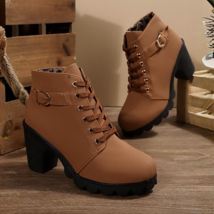Marlene | Lace-Up Block Heel Ankle Boots with Buckle