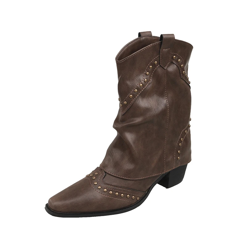 Nives | Slouch Western Boots with Studs