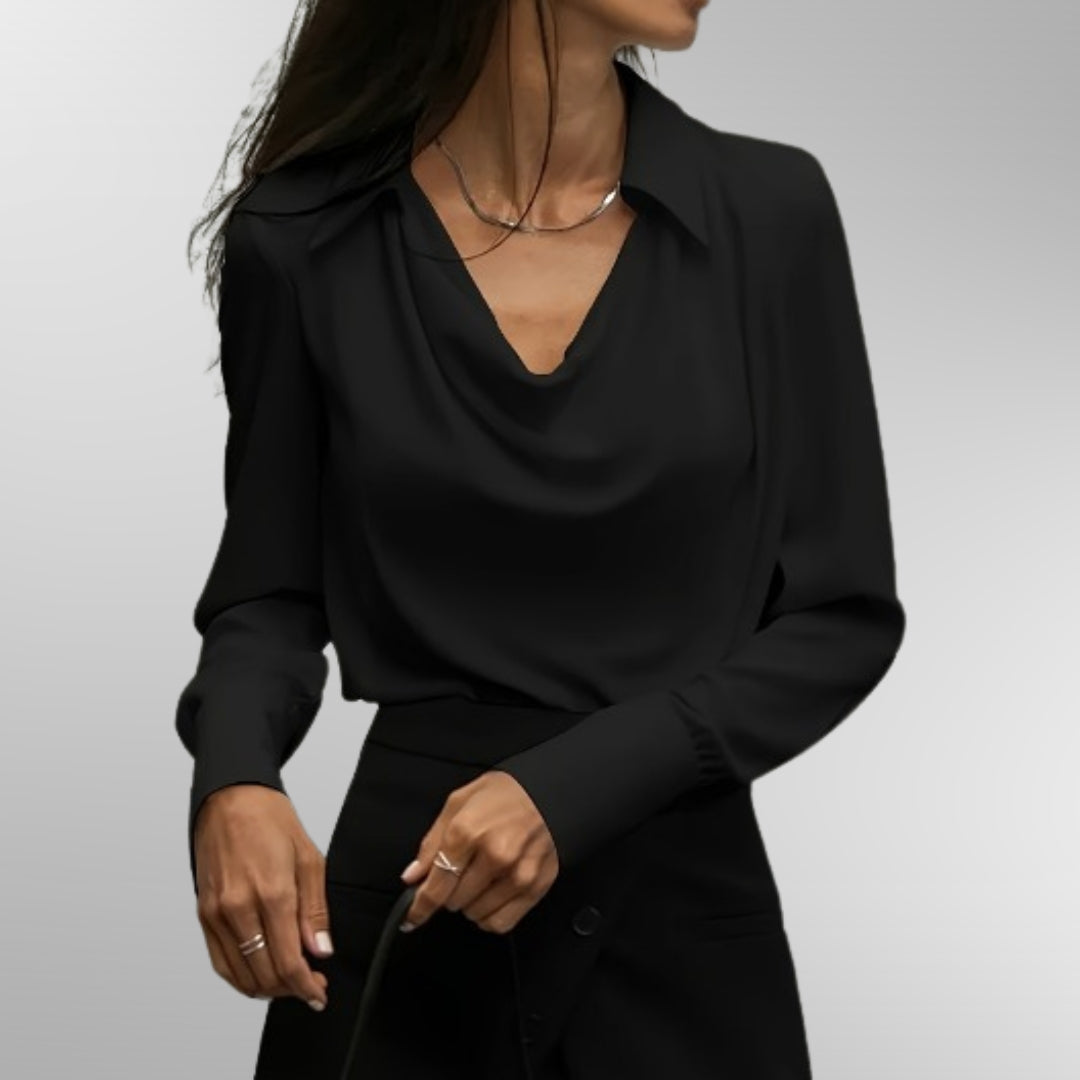 Una | Satin Cowl Neck Blouse with Collar