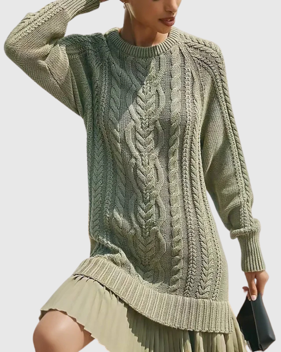 Hilde | Cable Knit Sweater Dress with Pleated Hem