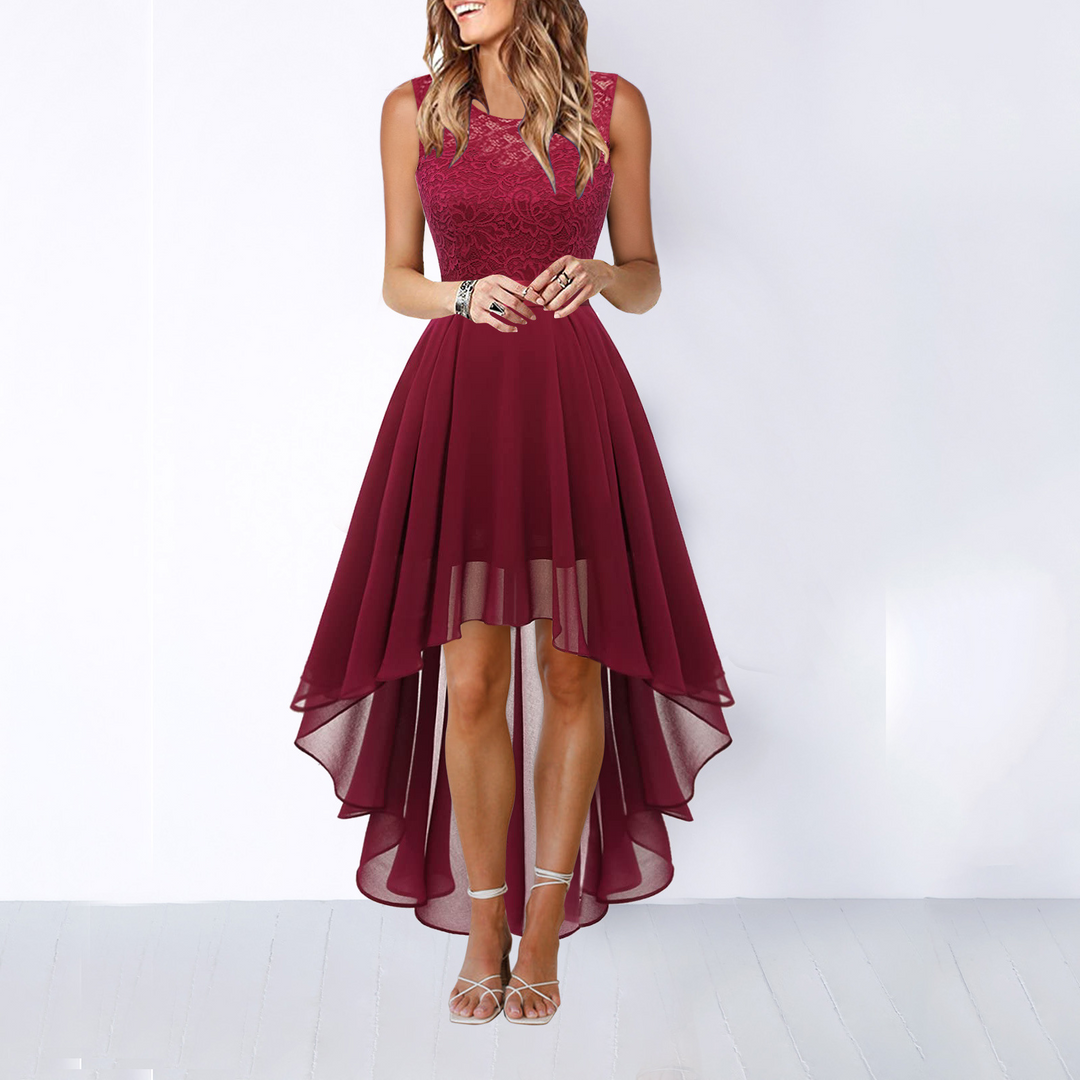 Margaux-Rose | Lace Bodice High Low Chiffon Dress