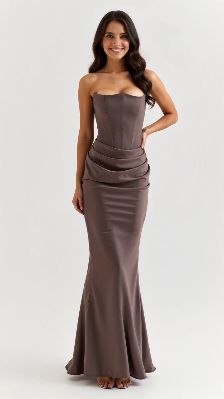 Lyra | Strapless Satin Corset Maxi Dress