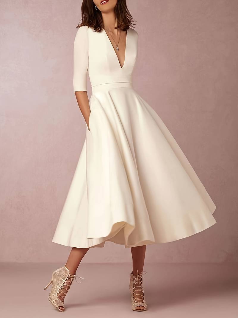 Coraline | Cream V-Neck Fit and Flare Dress