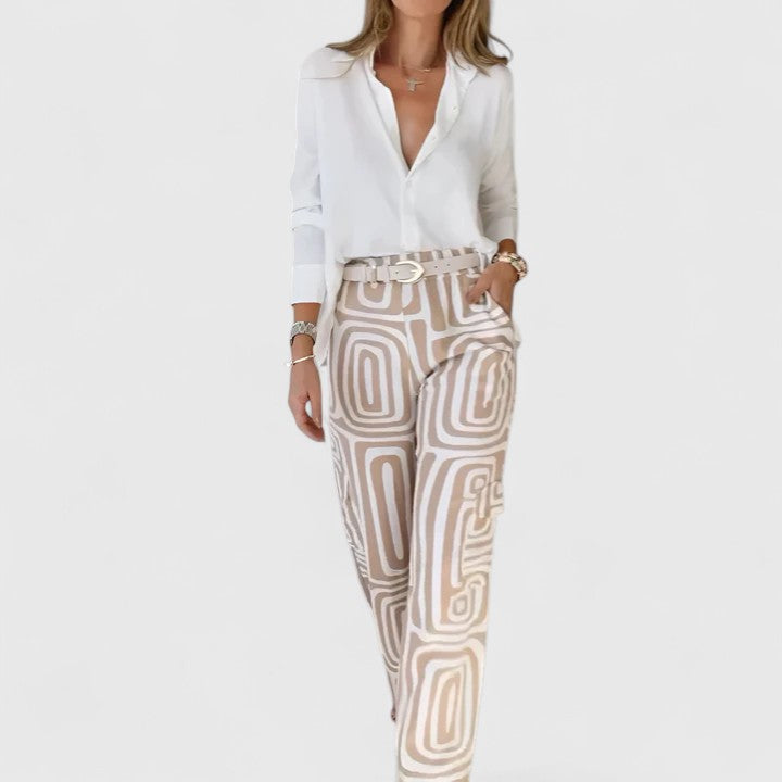 Katja | Geometric Print Two Piece Set with Belt