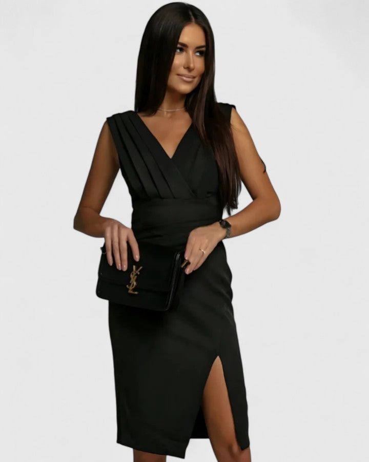 Elfriede | Fitted V-Neck Slit Dress