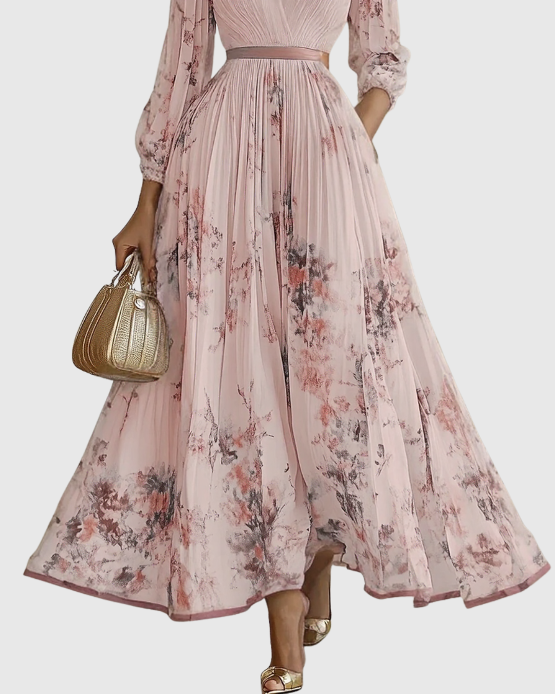 Niamh | Pleated V-Neck Maxi Dress