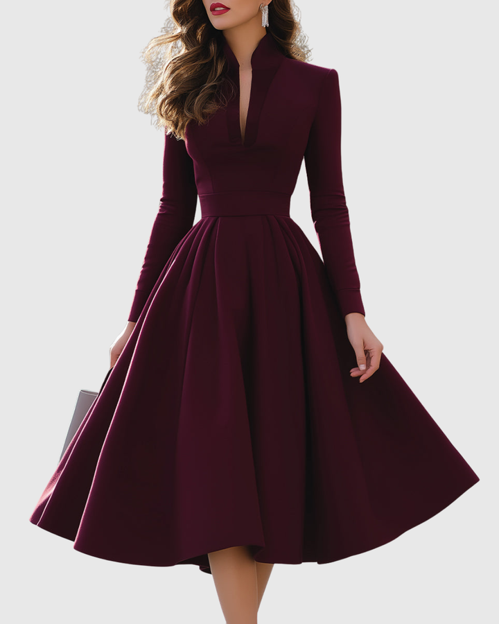 Seraphima | Burgundy V-Neck Empire Waist Midi Dress