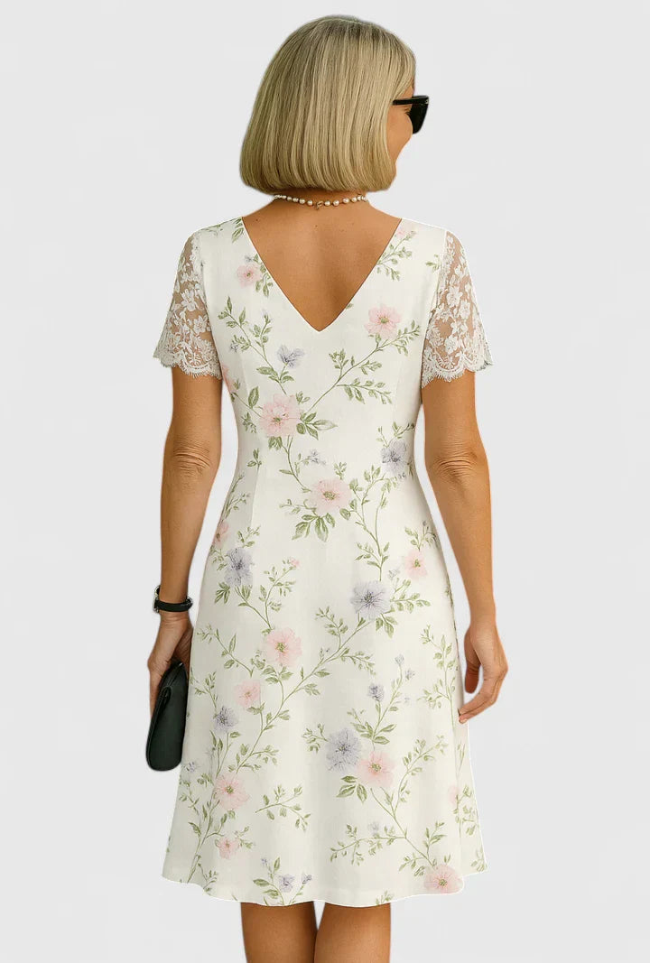 Marsali | Floral Empire Waist Dress with Lace Sleeves