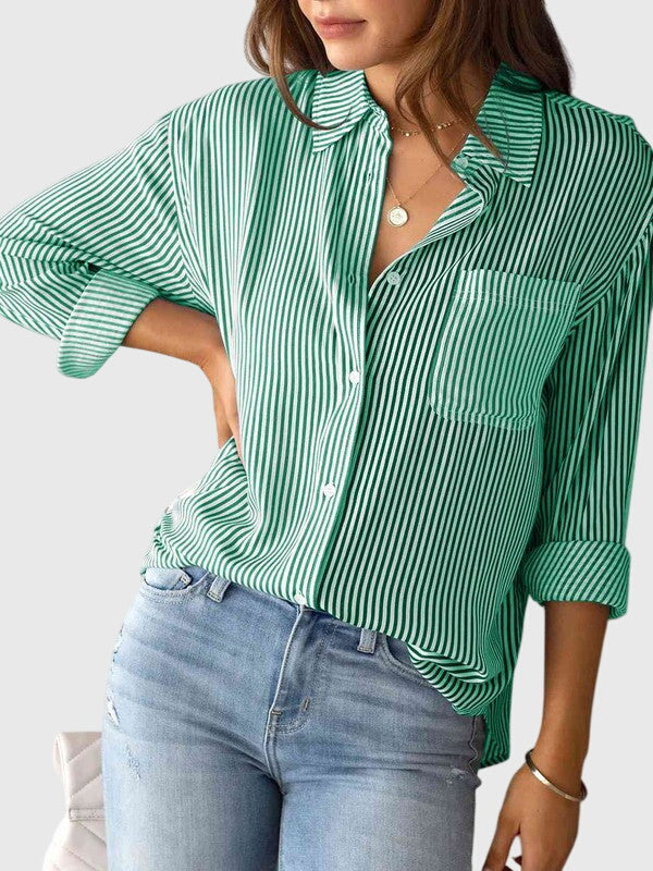 Irene | Striped Button Up Shirt with Collar