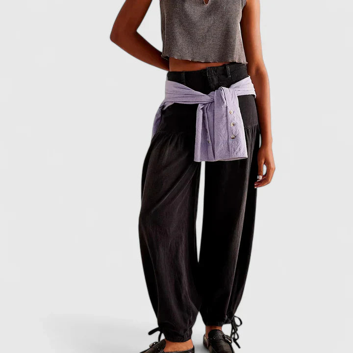 Edana | Denim Balloon Pants with Drawstring Cuffs
