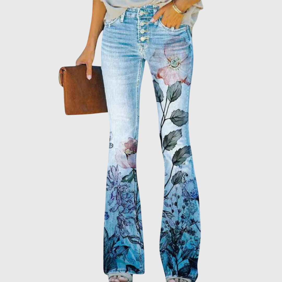 Annika | Floral Print Wide Leg Jeans Flared