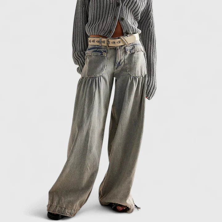 Edana | Denim Balloon Pants with Drawstring Cuffs