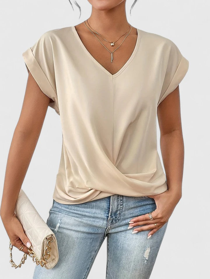 Marilena | Twist Front V-Neck Top with Cap Sleeves