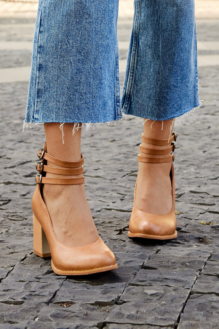 Vinca | Ankle Strap Block Heels with Buckles