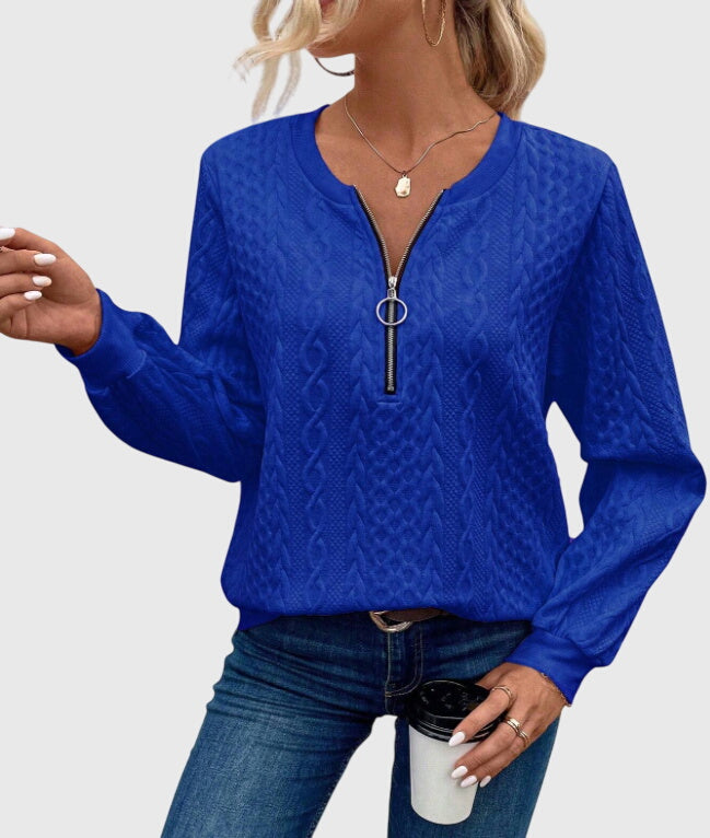 Leslie | Cable Knit Quarter Zip Sweater Pullover
