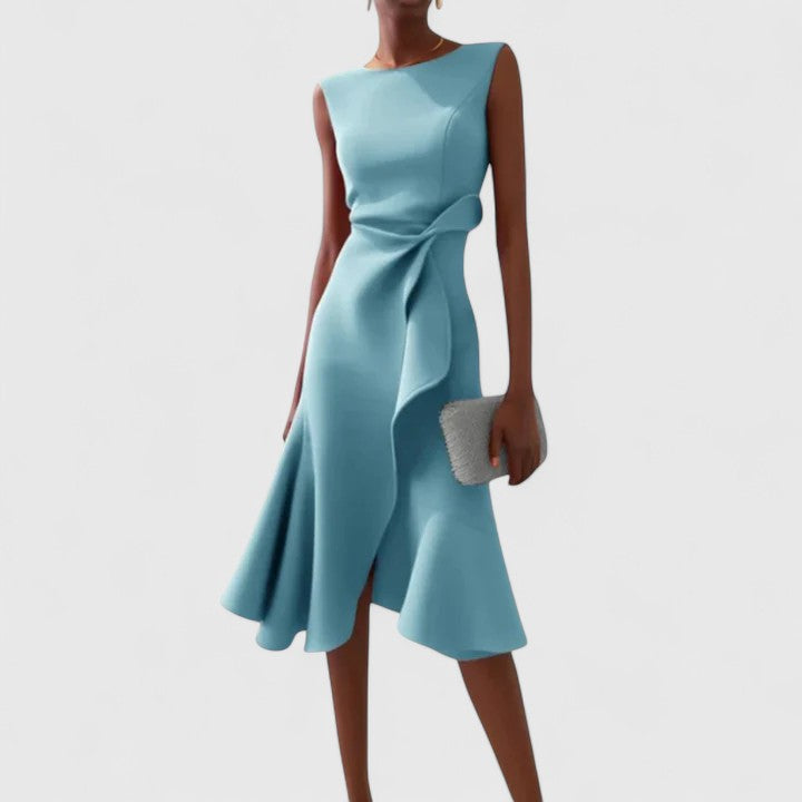Fiorella | Asymmetrical Ruffle Midi Dress Sleeveless