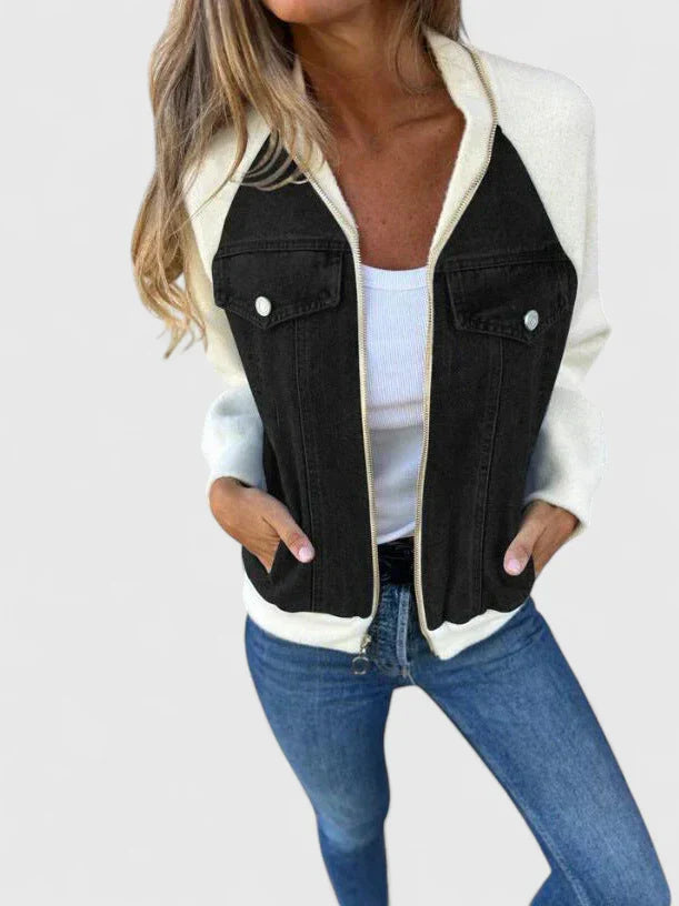 Camila | Denim Jacket with Contrast Sleeves