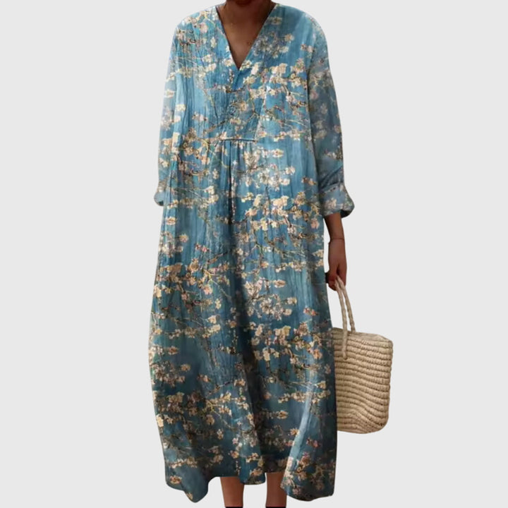 Cleia | Striped Patchwork Maxi Dress with Sleeves