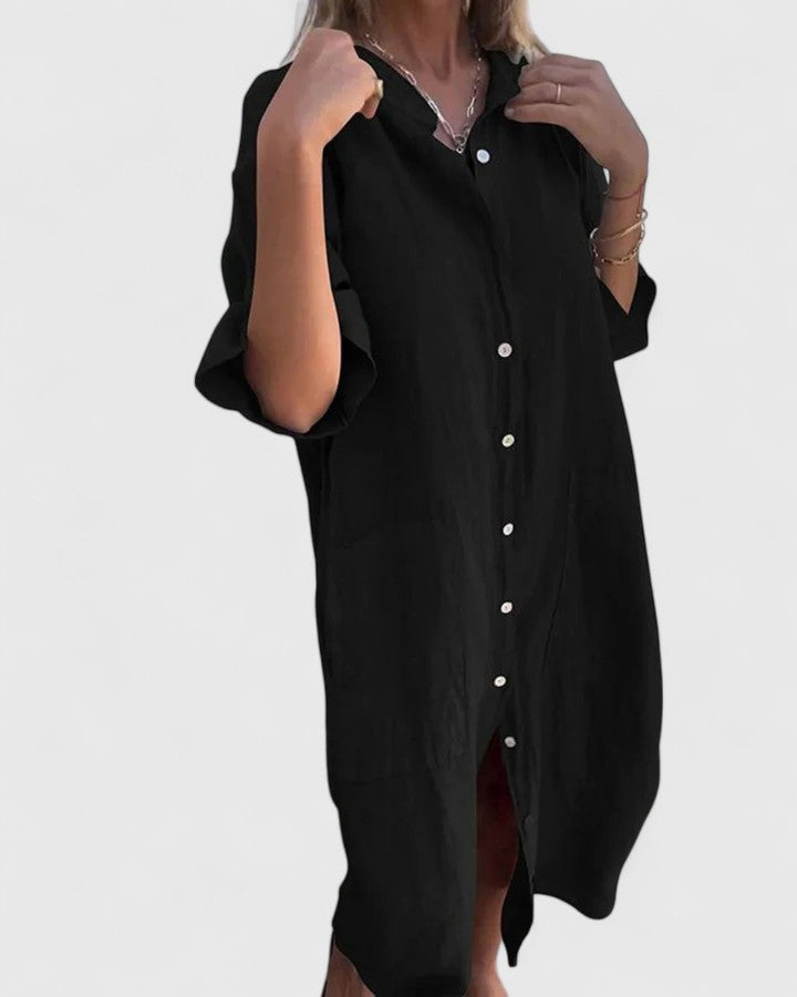 Bellatrixa | Oversized Linen Shirt Dress with Pockets