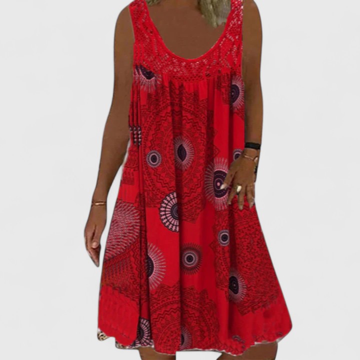 Marina | Boho Print Sundress with Lace Neckline