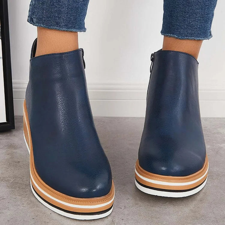 Rosa | Closed Toe Wedge Ankle Boots with Zipper