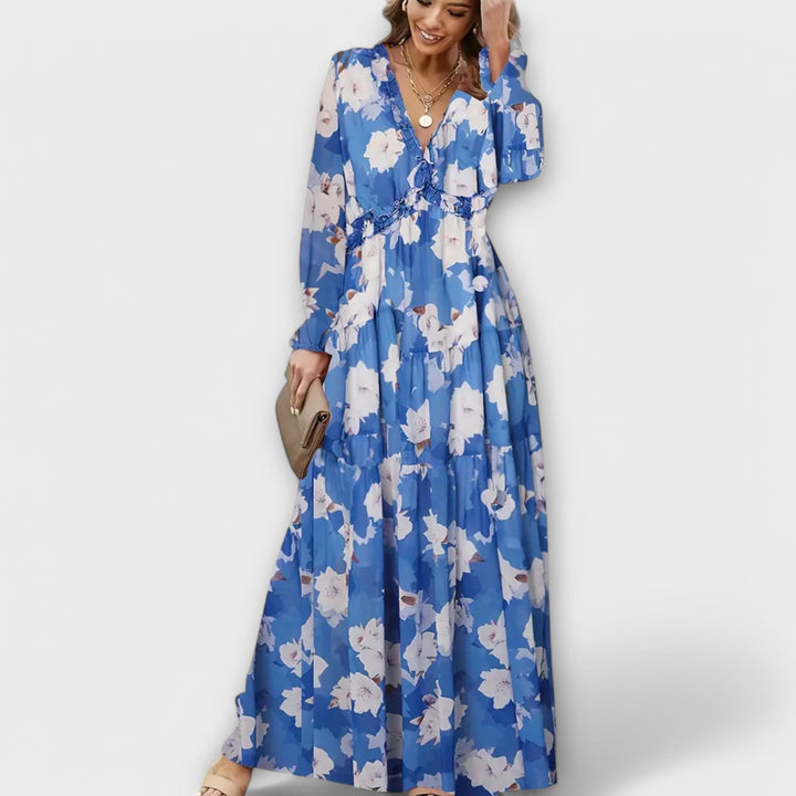 Rosemary | Floral V-Neck Maxi Dress Long Sleeve