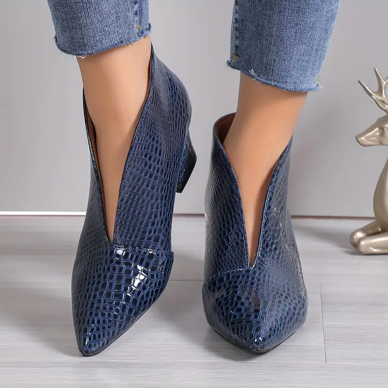 Fidelia | Croc-Embossed Pointed Toe Ankle Boots