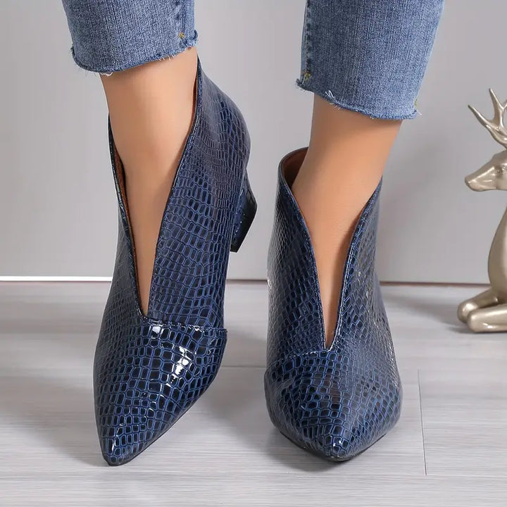 Fidelia | Croc-Embossed Pointed Toe Ankle Boots
