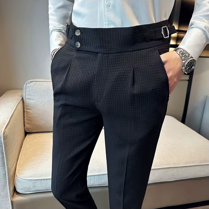 Soren | Textured Pleat Front Trousers