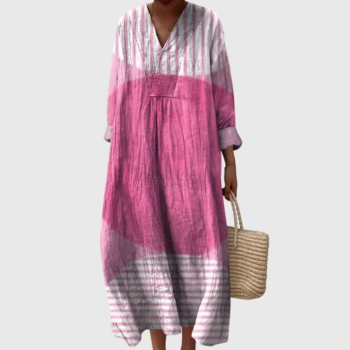 Cleia | Striped Patchwork Maxi Dress with Sleeves