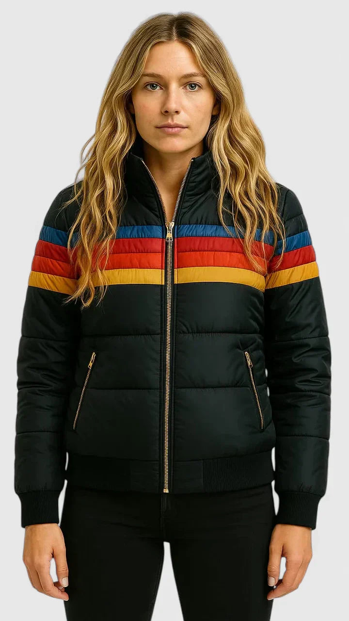 Sadie | Rainbow Striped Bomber Puffer Jacket with Zip