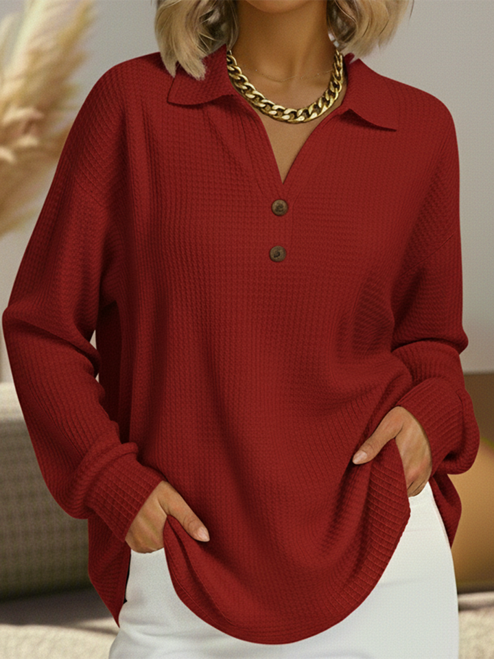 Taisia | Waffle Knit V-Neck Polo Sweater