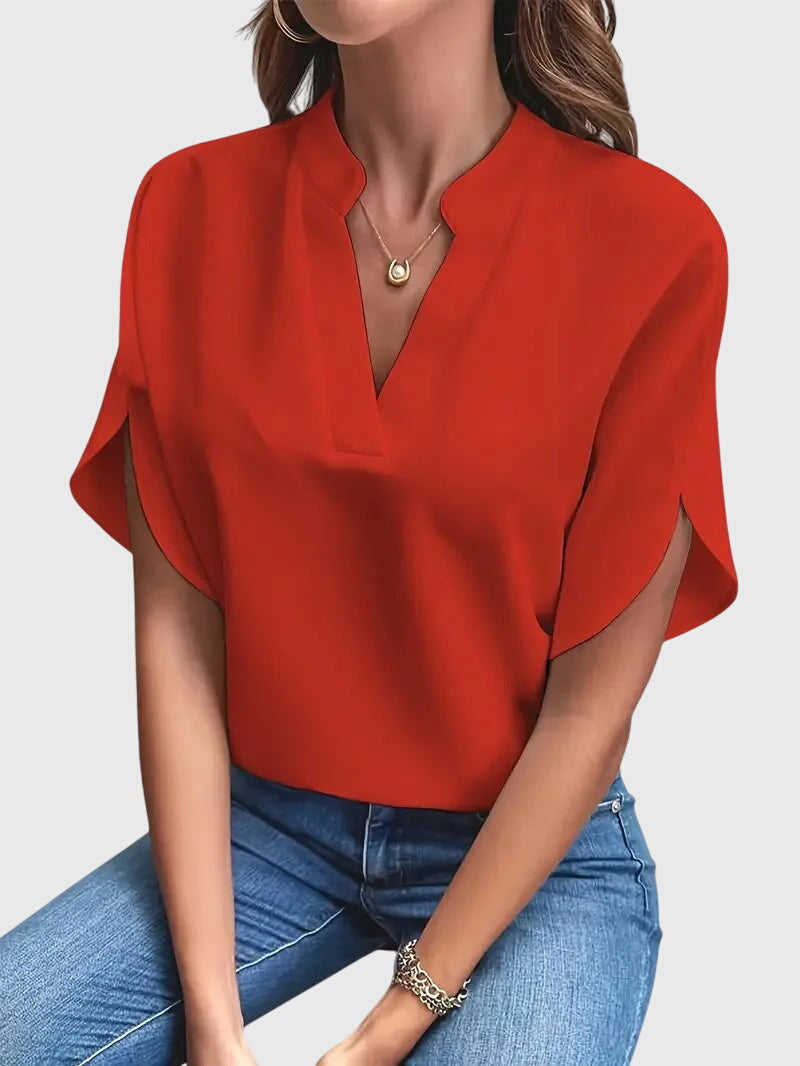 Jean | V-Neck Casual Blouse with Short Sleeves