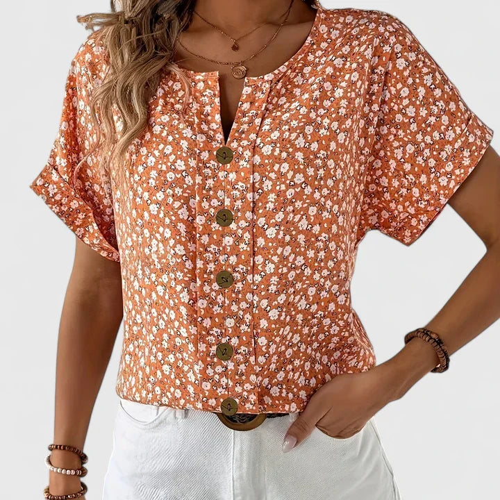 Dixie | Ditsy Floral Button-Up Blouse Short Sleeve