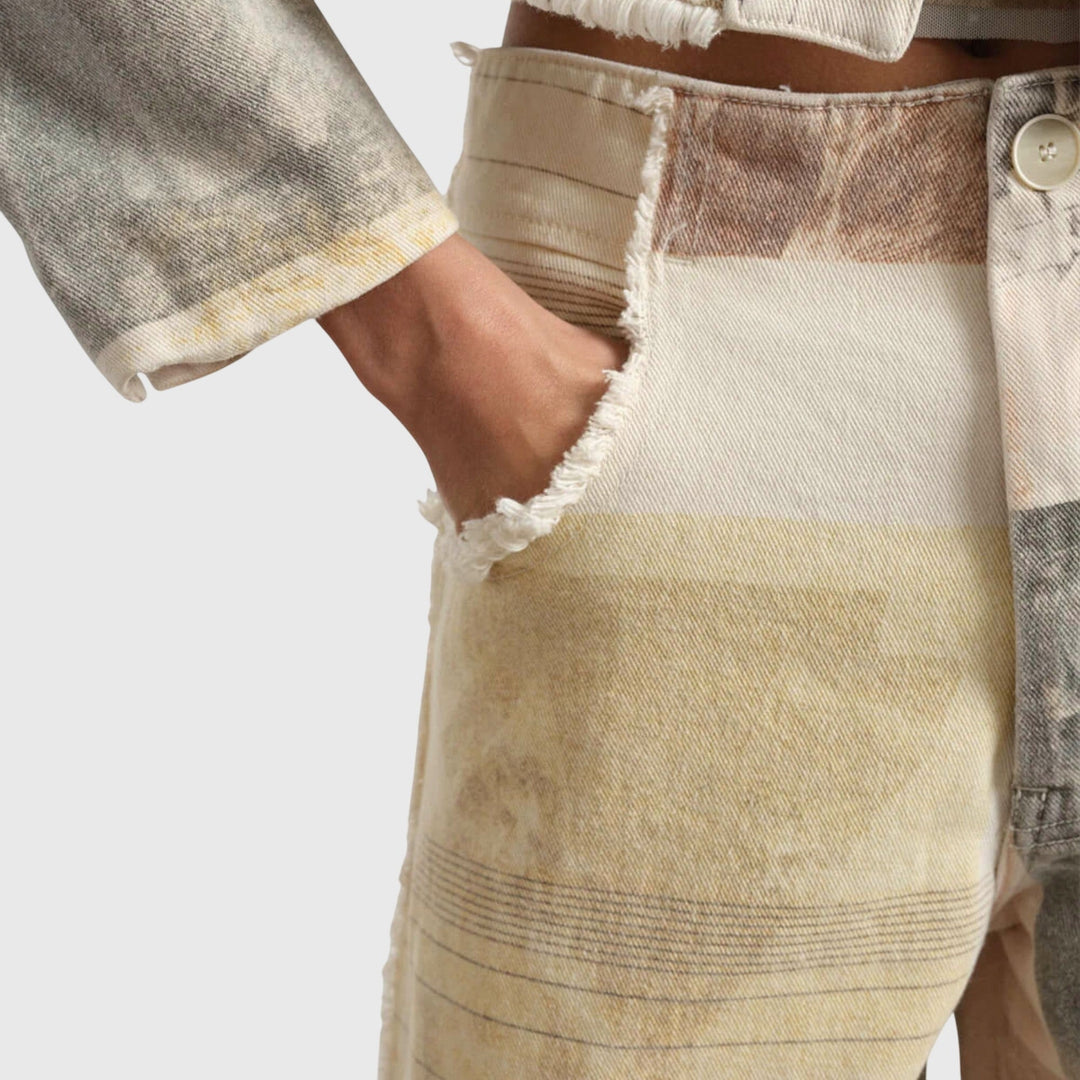 Dusty | Beige Statue Print Wide Leg Jeans
