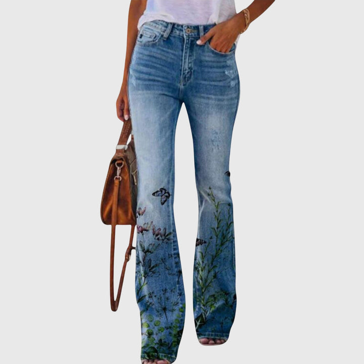 Annika | Floral Print Wide Leg Jeans Flared