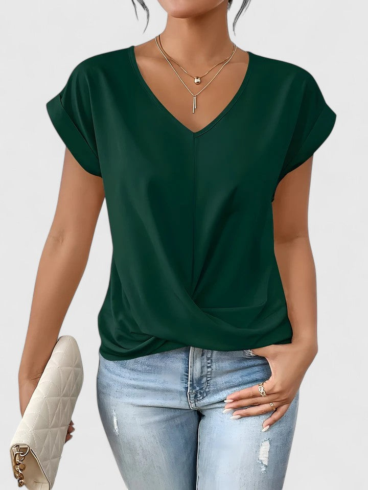 Marilena | Twist Front V-Neck Top with Cap Sleeves