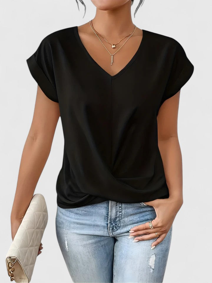 Marilena | Twist Front V-Neck Top with Cap Sleeves