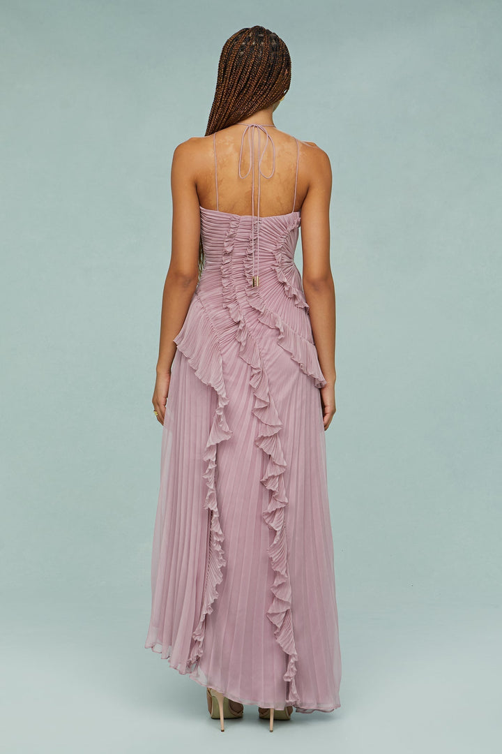 Bellanora | Lavender Ruffle Halter Neck Dress Pleated