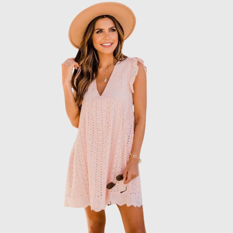 Beatrise | Eyelet Babydoll Dress with Flutter Sleeves