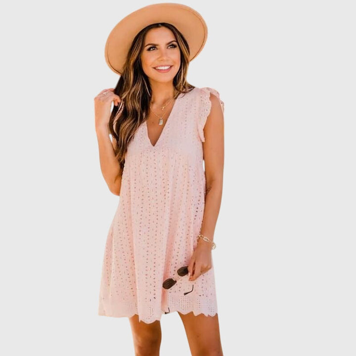 Beatrise | Eyelet Babydoll Dress with Flutter Sleeves