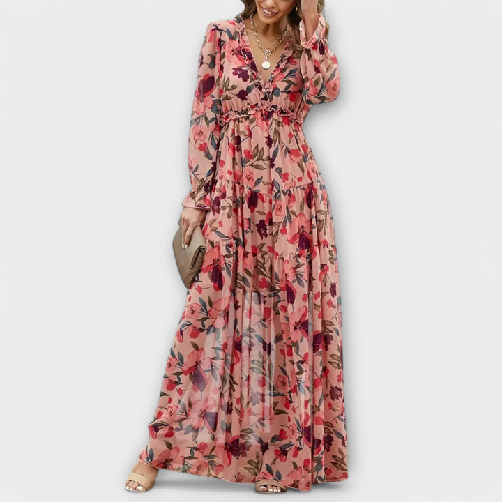 Rosemary | Floral V-Neck Maxi Dress Long Sleeve