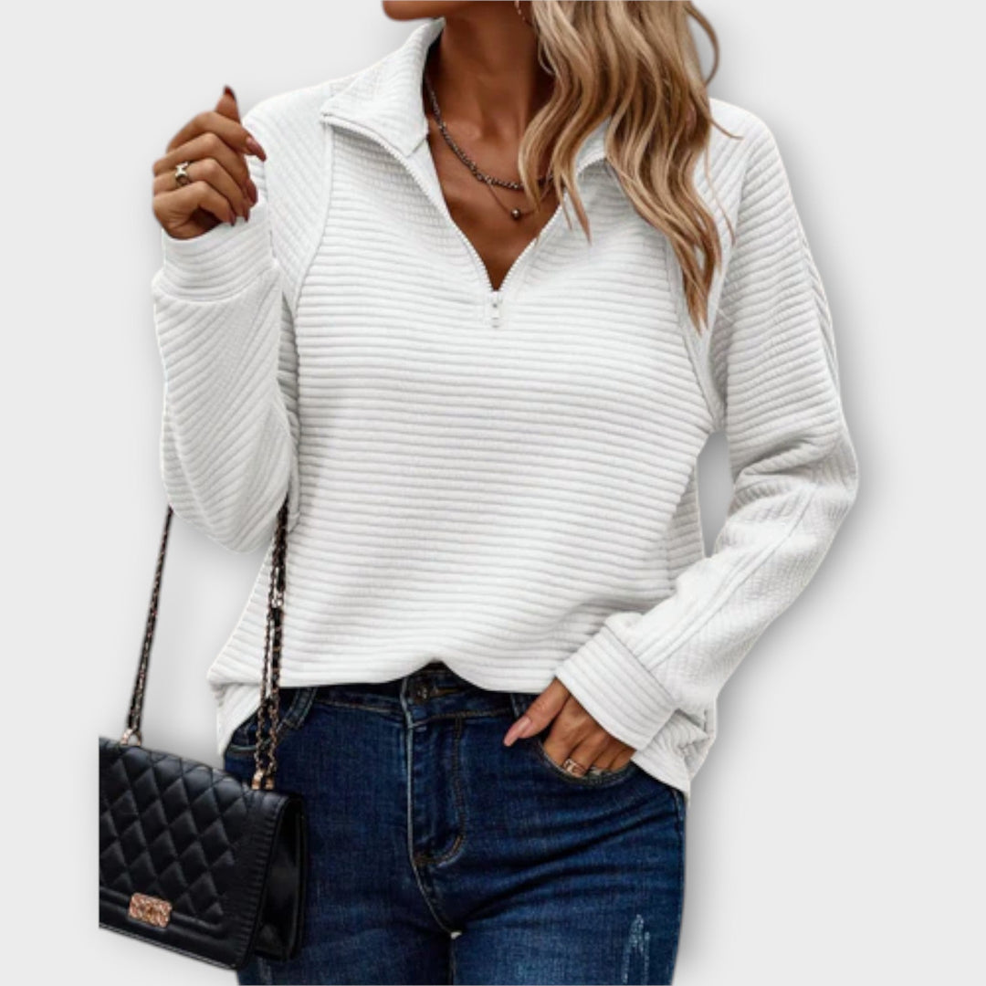 Layla | Ribbed Quarter Zip Sweater with Stand Collar
