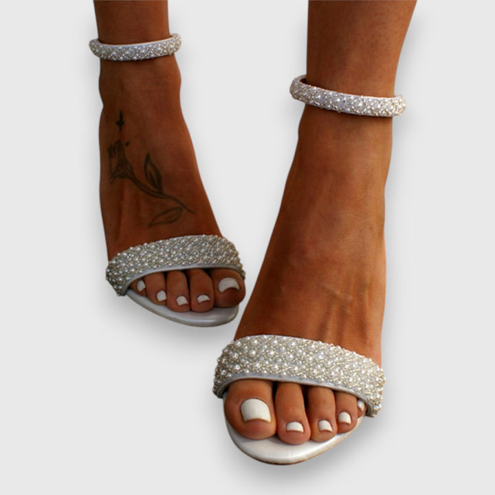 Yuki | Silver Rhinestone Block Heel Wedding Shoes
