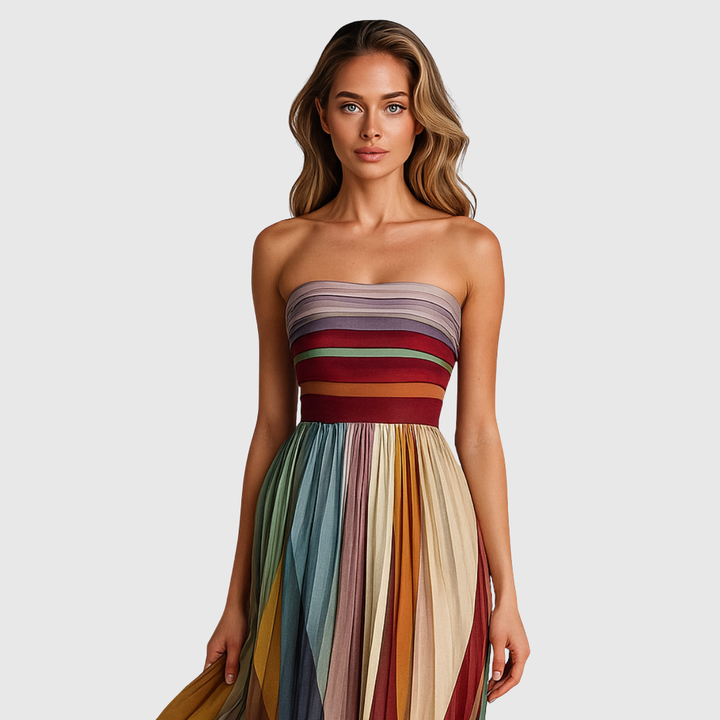 Isolde | Multicolor Striped Strapless Maxi Dress