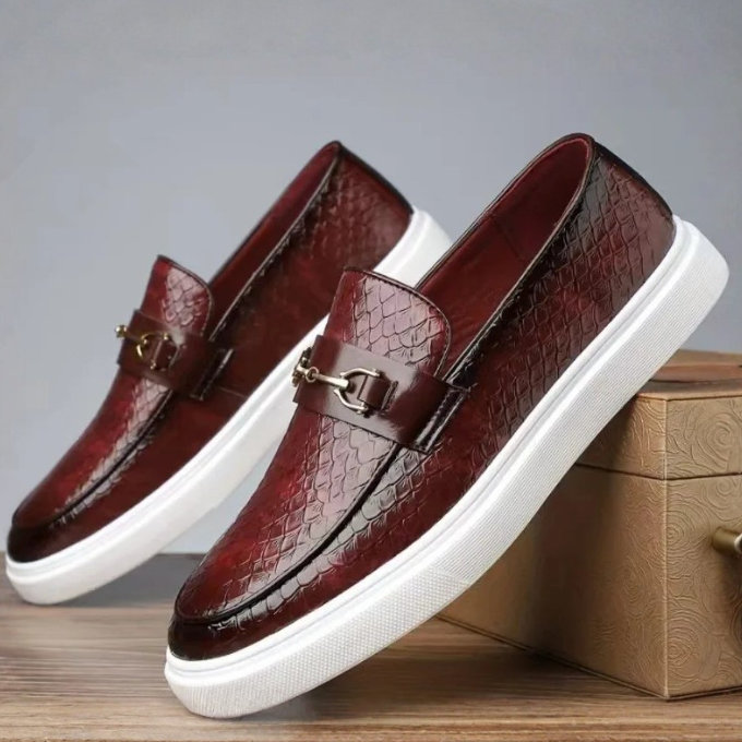 Collin | Textured Loafers Metal Bar Detail