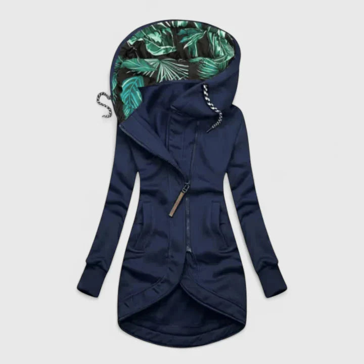 Eartha | Hooded Zip Jacket with Tropical Print Lining