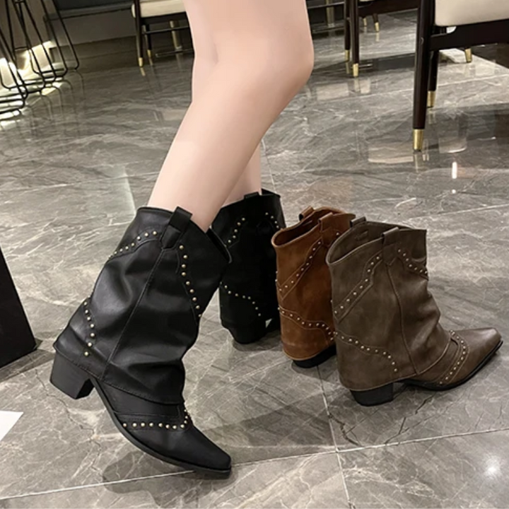 Nives | Slouch Western Boots with Studs