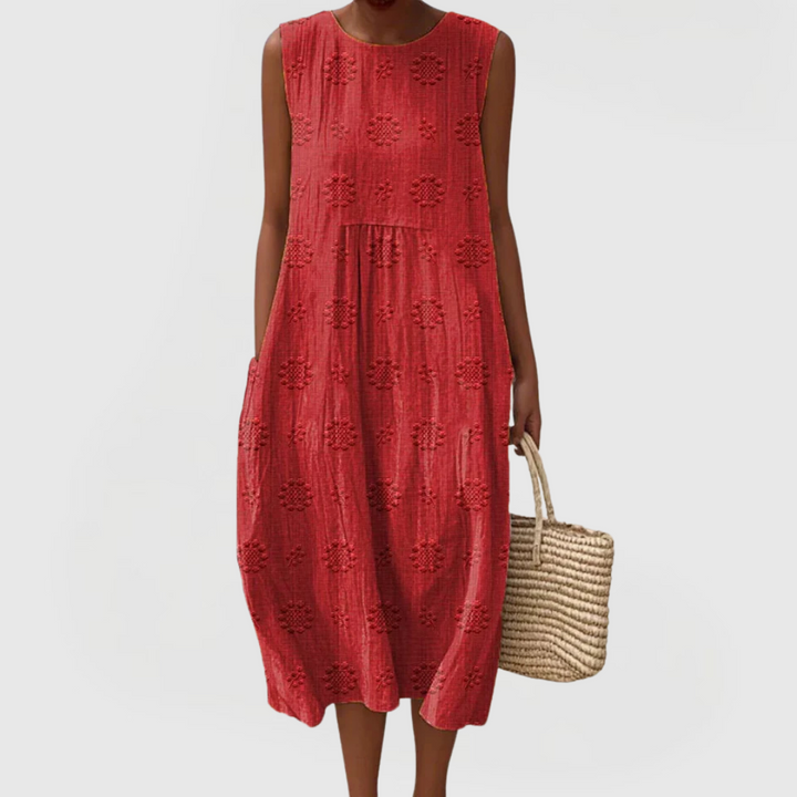 Daniella | Embroidered Sleeveless Linen Dress with Pockets