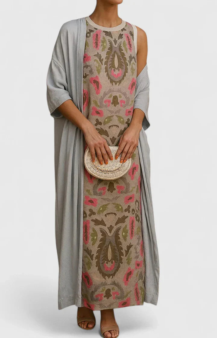 Esme | Printed Sleeveless Maxi Dress with Kimono